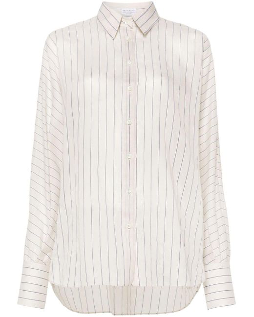 Camisa a rayas con detalle de lurex Brunello Cucinelli de color White
