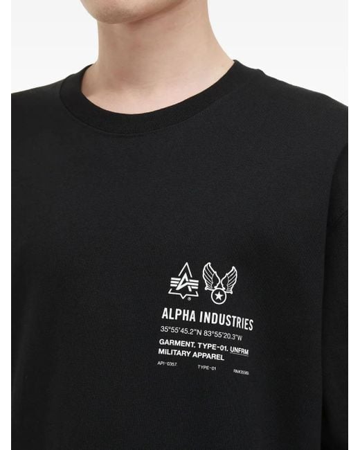 Alpha Industries Black Logo-Print Crew-Neck T-Shirt for men