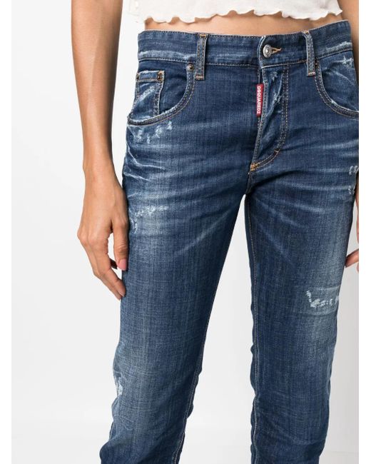 DSquared² 24/7 Gerafelde Skinny Jeans in het Blue