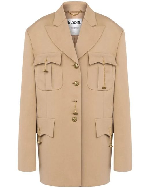 Moschino Natural Peak-Lapel Cotton-Blend Coat
