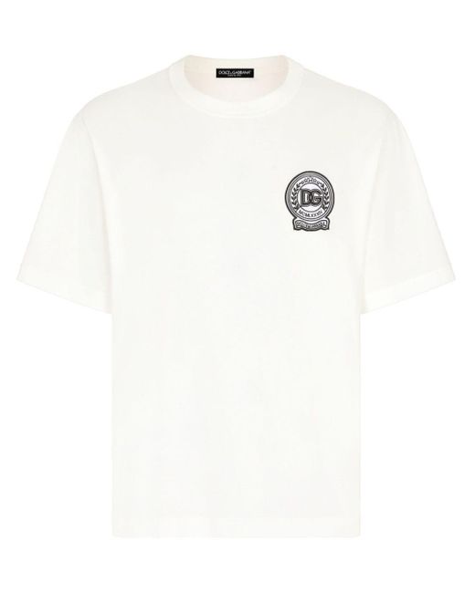 Dolce & Gabbana White Dg Logo-embroidered Cotton T-shirt for men