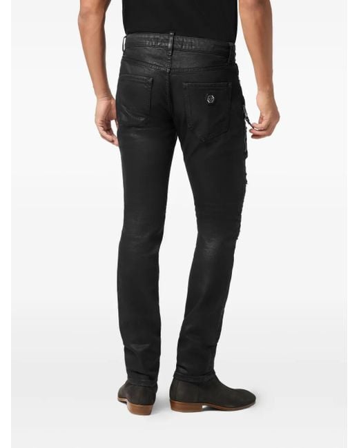 Philipp Plein Black Distressed Slim-Fit Jeans for men