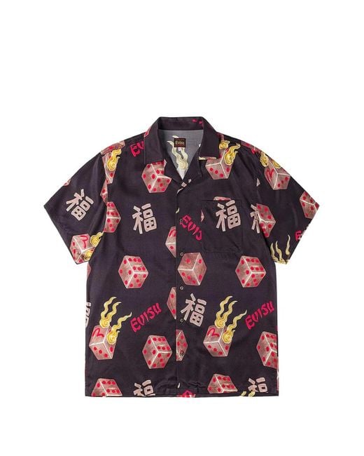 Evisu Black Dice-Print Short-Sleeve Shirt for men