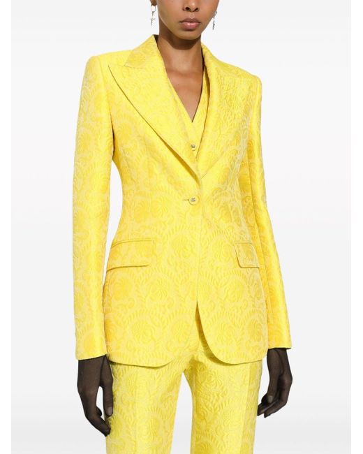 Dolce & Gabbana Yellow Patterned-jacquard Single-breasted Blazer