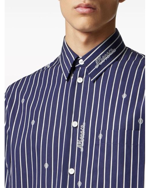Chemise rayée à logo brodé Versace pour homme en coloris Blue