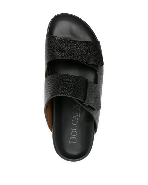 Doucal's Black Round-Toe Leather Slides for men
