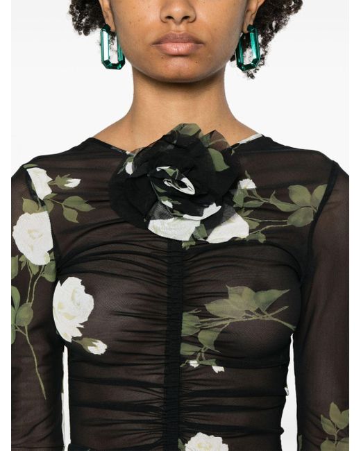 Magda Butrym Floral-print Mesh Dress Black