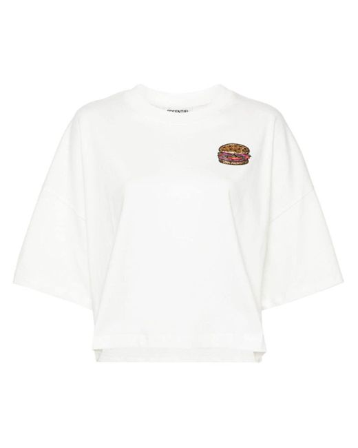 Essentiel Antwerp White Hamburger-appliqué Cotton T-shirt