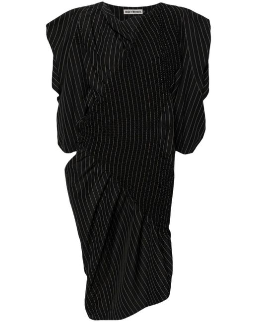 Issey Miyake Black Contraction Pinstripe-print Midi Dress