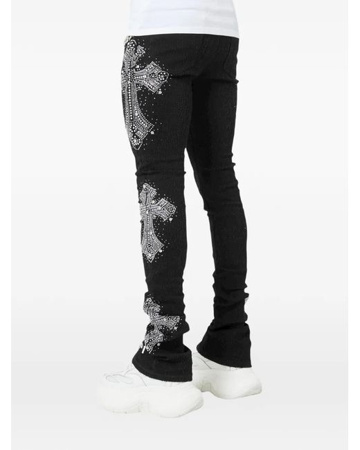 GUAPI Rhinestone Cross Distressed Jeans in Black for Men | Lyst