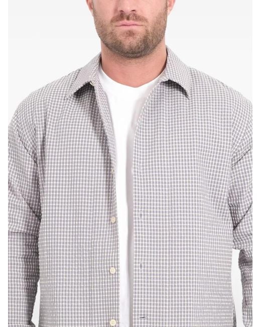 NN07 Gray Reed Gingham Button Shirt for men