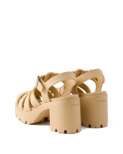 Prada Natural Metal Buckle Platform Sandals