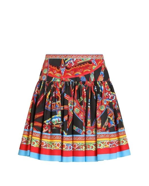 Mini-jupe en popeline avec imprimé Carretto Dolce & Gabbana en coloris Red