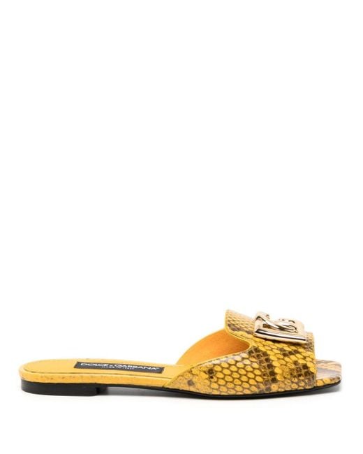 Sandalias con placa del logo Dolce & Gabbana de color Yellow