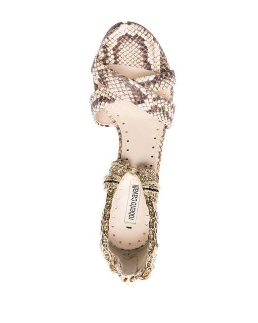 Sandales à imprimé peau de serpent Roberto Cavalli en coloris White