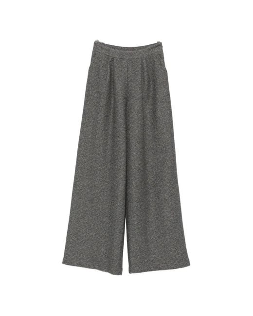 Bye Gray Herringbone-Pattern Wide-Leg Trousers