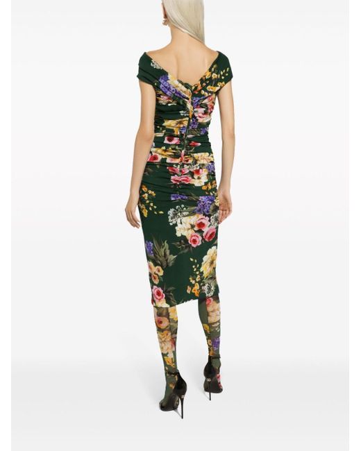 Dolce & Gabbana Midi-jurk Met Bloemenprint in het Green