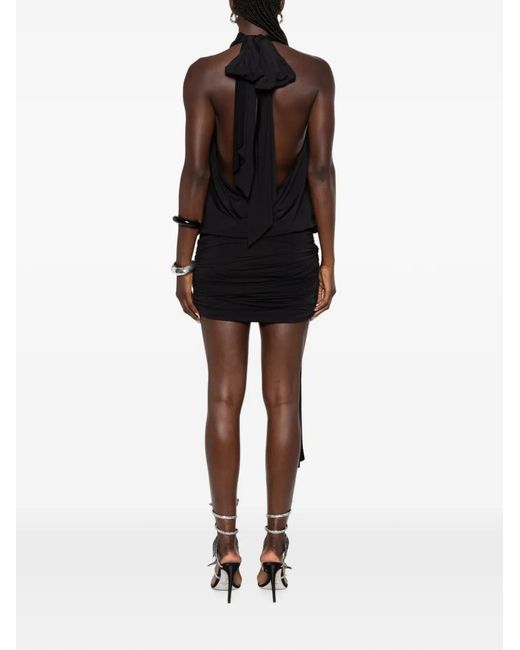 De La Vali Black Vida Ruched-Detail Mini Dress