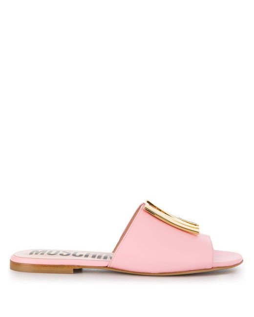 Moschino Pink M Plaque Sandals