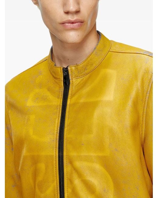 Veste En Cuir À Fermeture Zippée L-Evert-A DIESEL pour homme en coloris Yellow