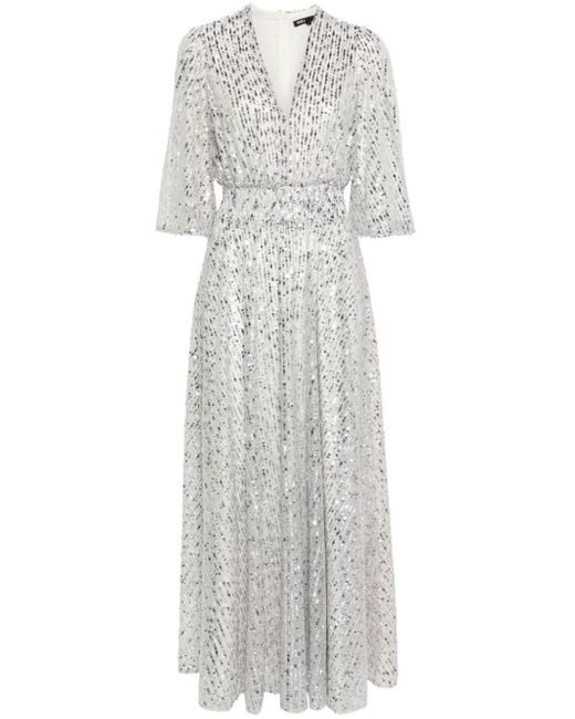 Maje White Sequinned Tulle Maxi Dress