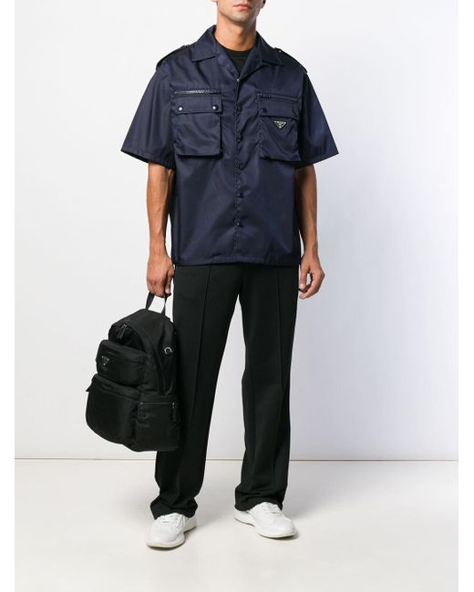 Prada Boxy Military Shirt in Blue for Men | Lyst