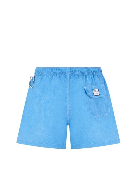 Fedeli Blue Logo-Patch Drawstring Swim Shorts for men