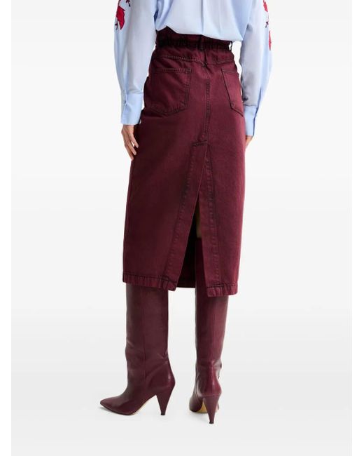 Essentiel Antwerp Purple Elasticated-Waistband Denim Midi Straight Skirt