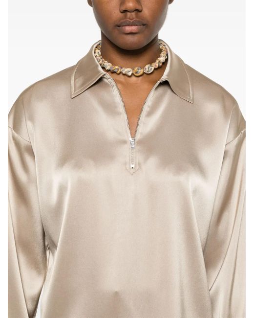 Nanushka Natural Satin Polo Top