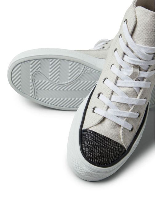 Brunello Cucinelli White Sneakers mit Kontrasteinsätzen