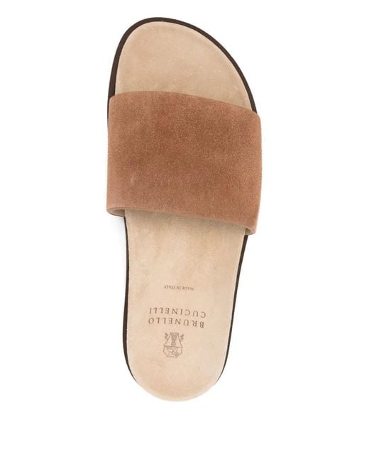 Brunello Cucinelli Brown Leather Slippers for men
