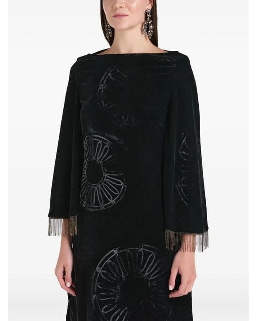 Themis Z Black Kyma Fringe Patterned Midi Dress