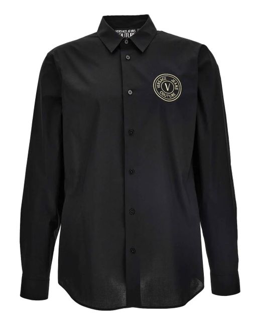 Versace Jeans Couture Black Embroidered-Logo Shirt for men