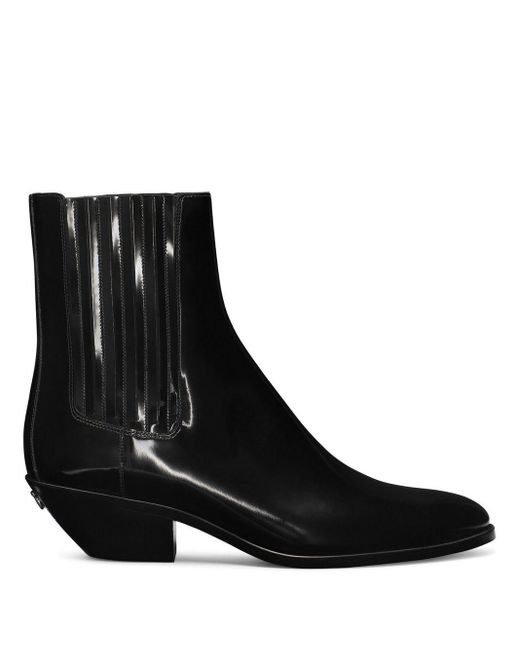 Dolce & Gabbana Black Logo-plaque Leather Ankle Boots