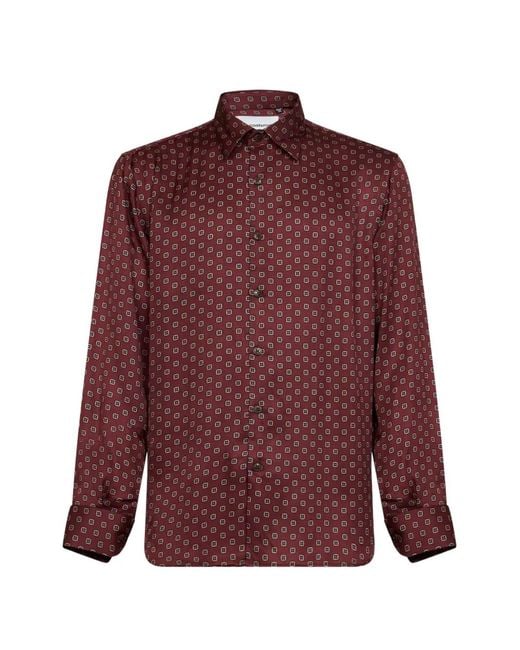 Costumein Red Geometric-Print Long-Sleeve Shirt for men