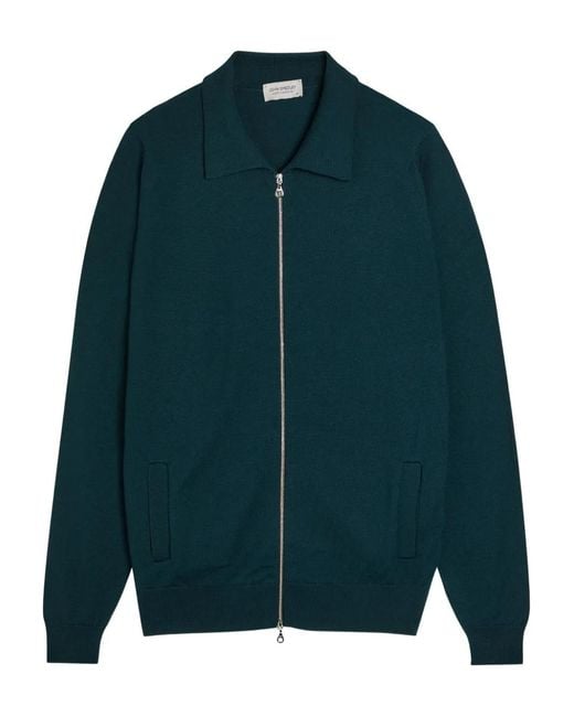 John Smedley Blue Cardigan Alston À Fermeture Zippée for men