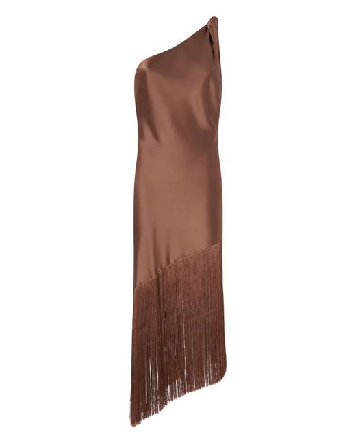 Pinko Brown One-Shoulder Fringed Dress