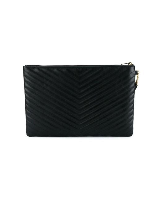 Clutch Cassandre Trapuntata Con Motivo Chevron di Saint Laurent in Black