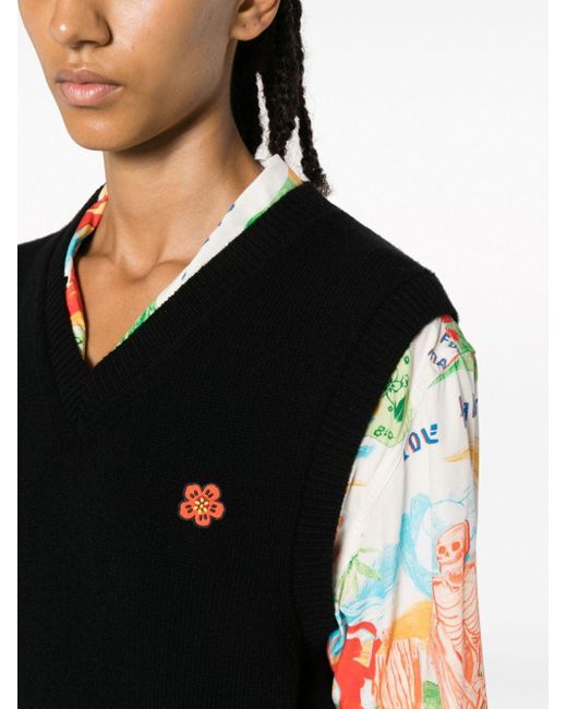 KENZO Black Boke Flower-embroidery Wool Vest