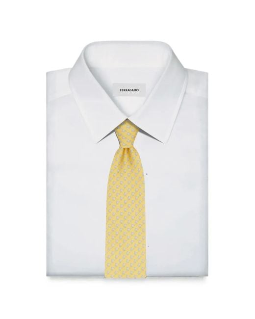 Ferragamo Yellow Shark-Print Silk Tie for men