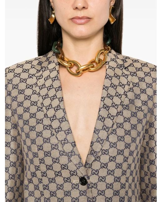 Gucci Brown GG-embroidered Single-breasted Blazer
