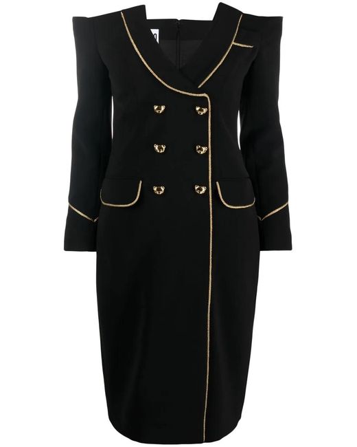Moschino Black Teddy Bear-Buttoned Off-Shoulder Dress