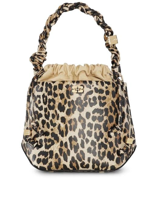 Ganni White Bou Leopard-Print Bucket Bag