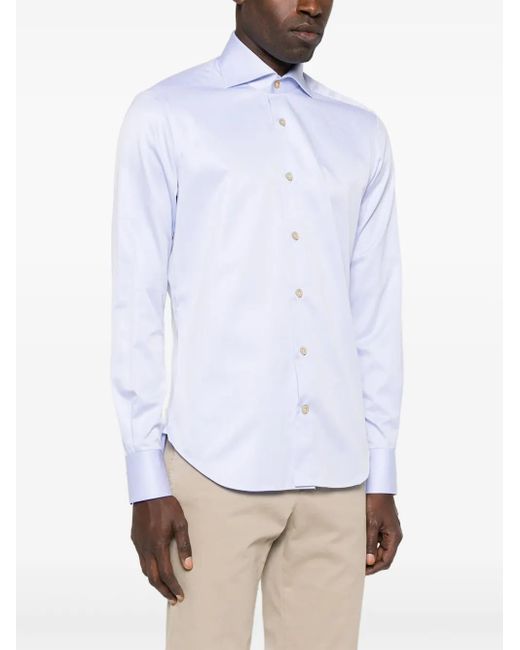 Kiton White Long-Sleeve Button Shirt for men