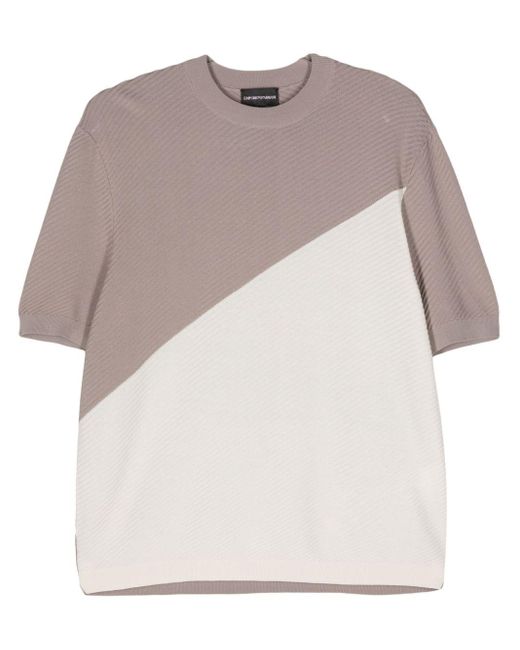 Emporio Armani White Colour-block Knitted T-shirt for men