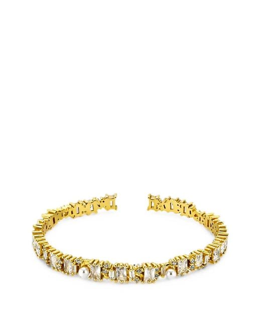 Velora Vie Metallic Baguette-Cut Zircon Pearl Cuff Bracelet