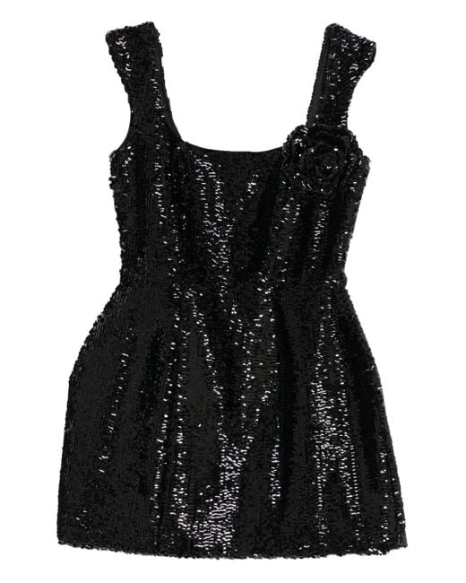 GIUSEPPE DI MORABITO Black Pailletten-Minikleid mit Rosenapplikation