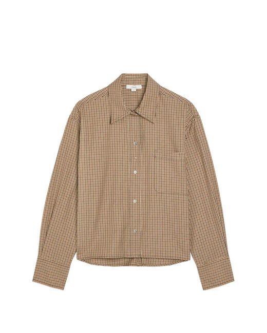 Vince Natural Gingham-Check Press-Stud Shirt