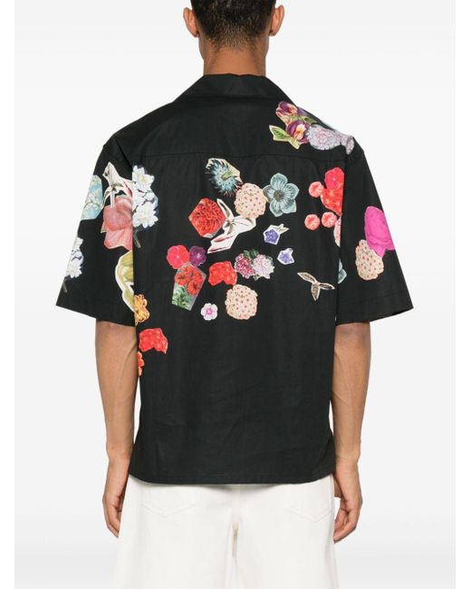 Marni Black Floral-print Cotton Shirt for men