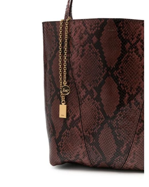 Chloé Brown Medium Spin Python-Effect Tote Bag